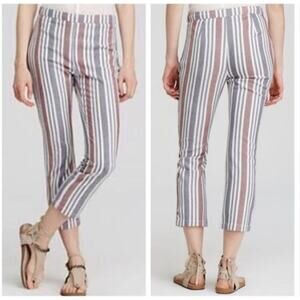 Free People Striped Cropped Ankle Pants in Gray, White & Brown